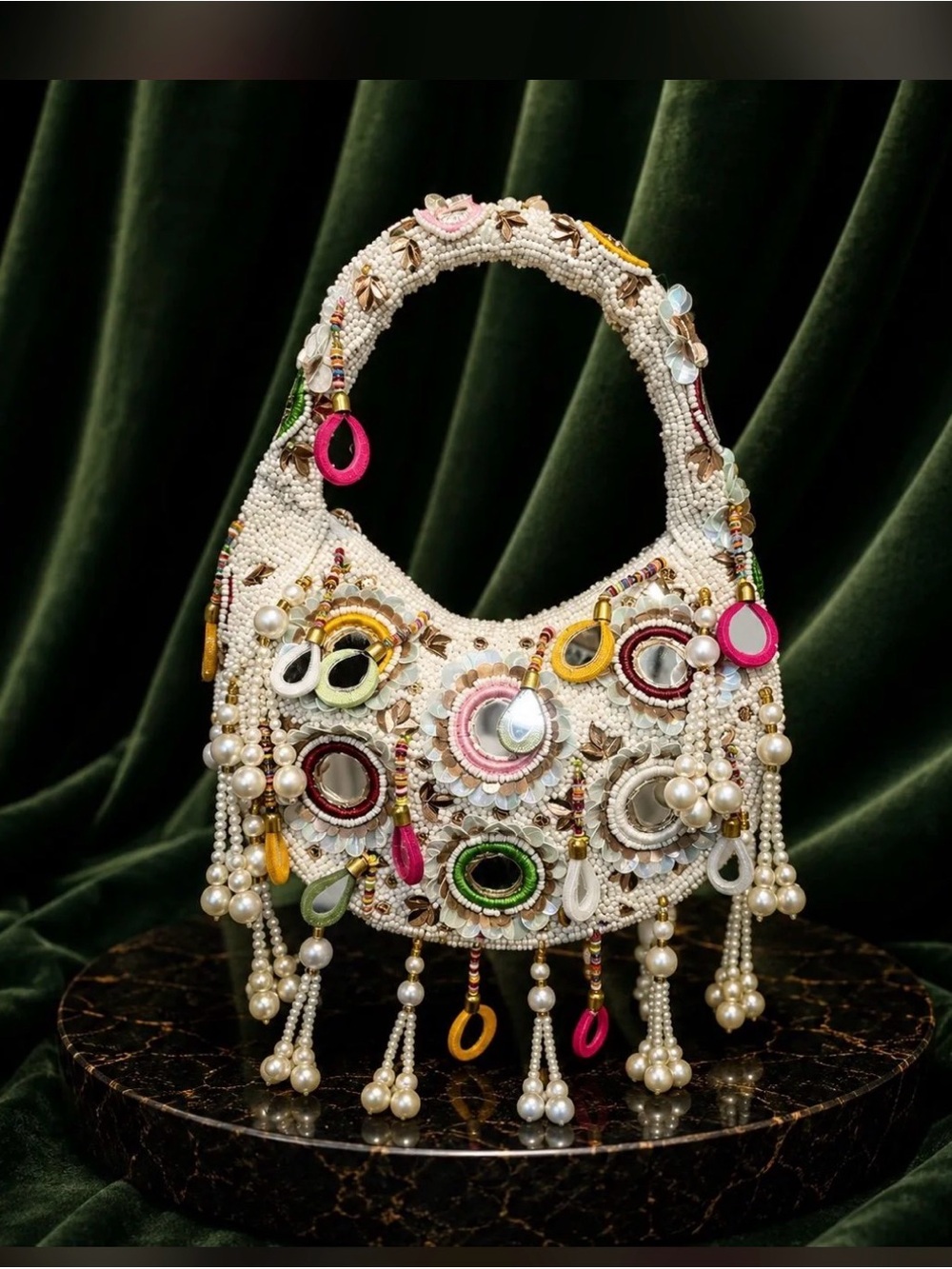 Handmade Mirrorwork Statement Bag • Beaded + Sequin Embellished